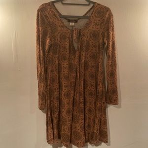 Lorena Rose 2X Dusty Rose Pink Mandala Dress with long sleeves tie neckline